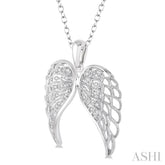 1/10 ctw Round Cut Diamond Angel Wing Pendant in Sterling Silver with Chain